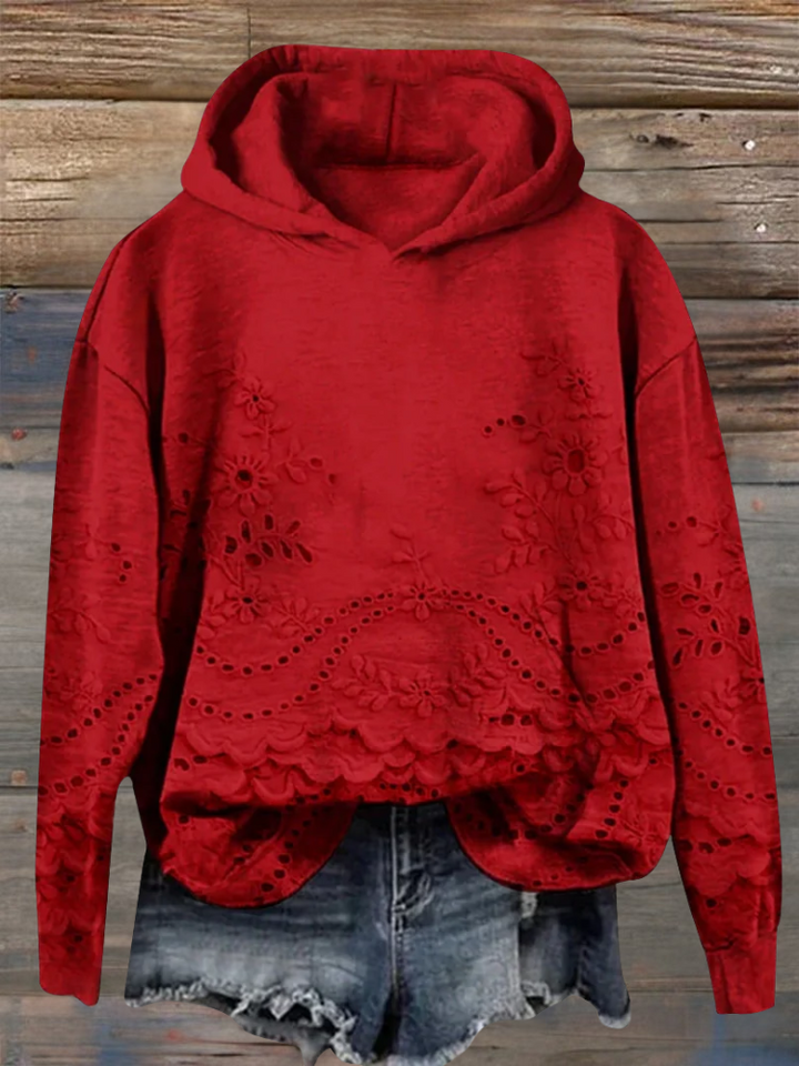 Women's Floral Long Sleeve Hoodie for Fall in Red