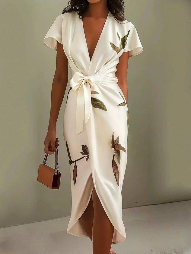 Women's Floral Midi Fall Wedding Guest Dress (3)