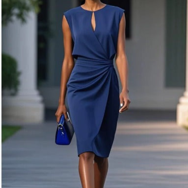 Women's Flowing Cocktail Dress for Fall Weddings in Dark Blue