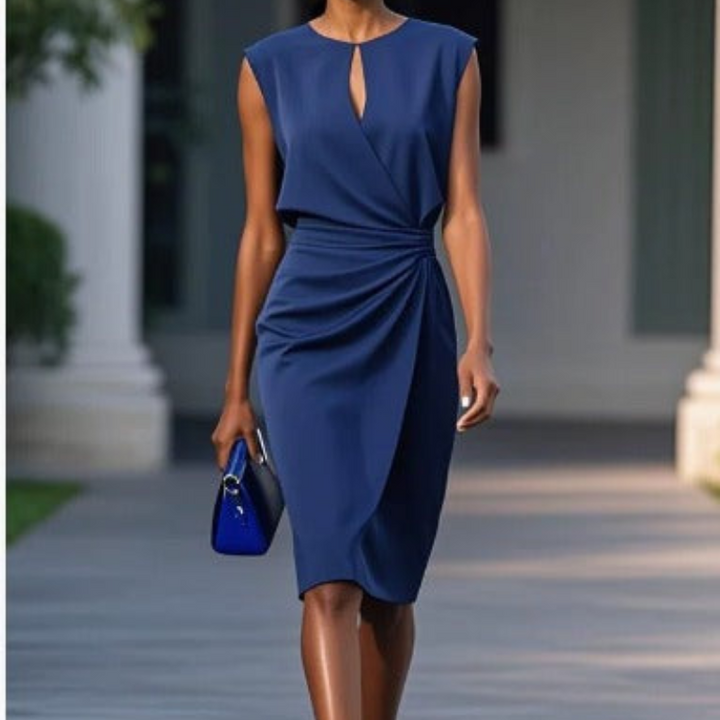 Women's Flowing Cocktail Dress for Fall Weddings in Dark Blue