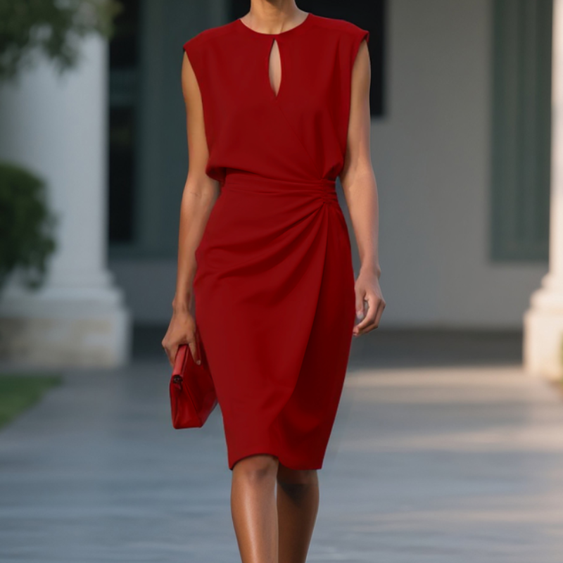 Women's Flowing Cocktail Dress for Fall Weddings in Red