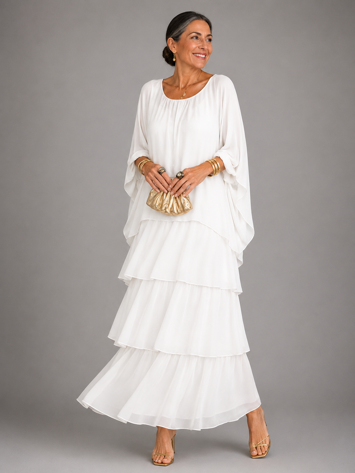 Women's Flowing Long Evening Dress for Fall Homecoming in White