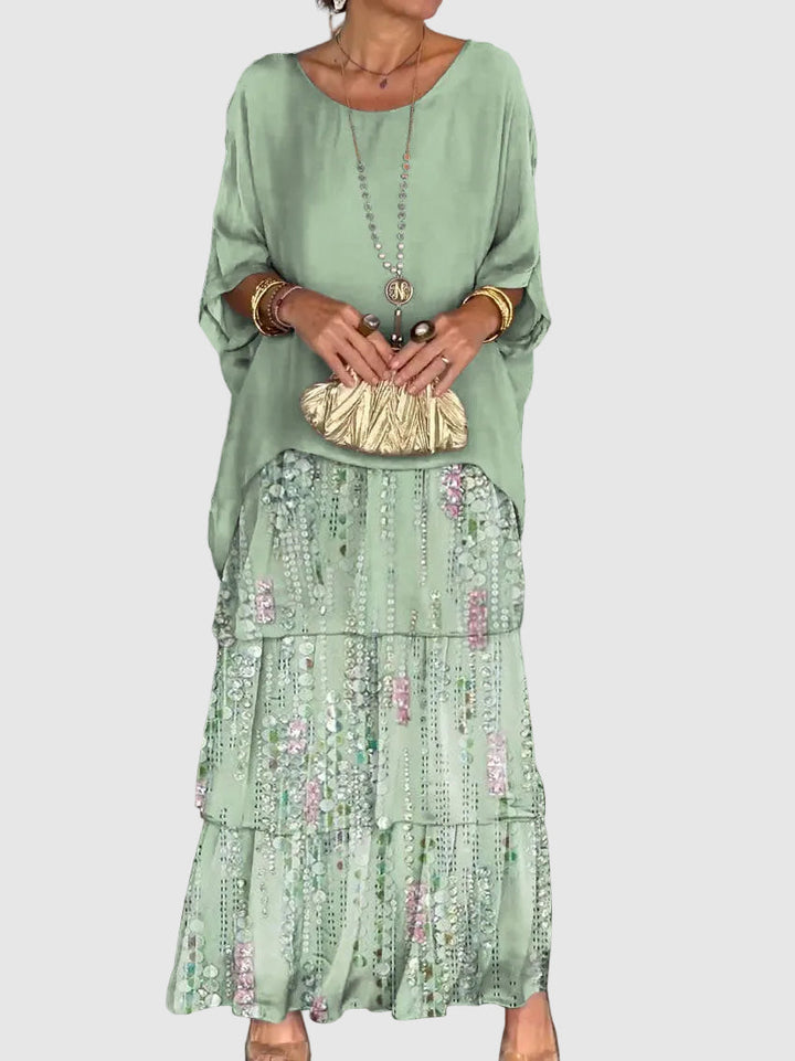Women's Flowing Long Evening Dress for Fall Homecoming in Whitish Green