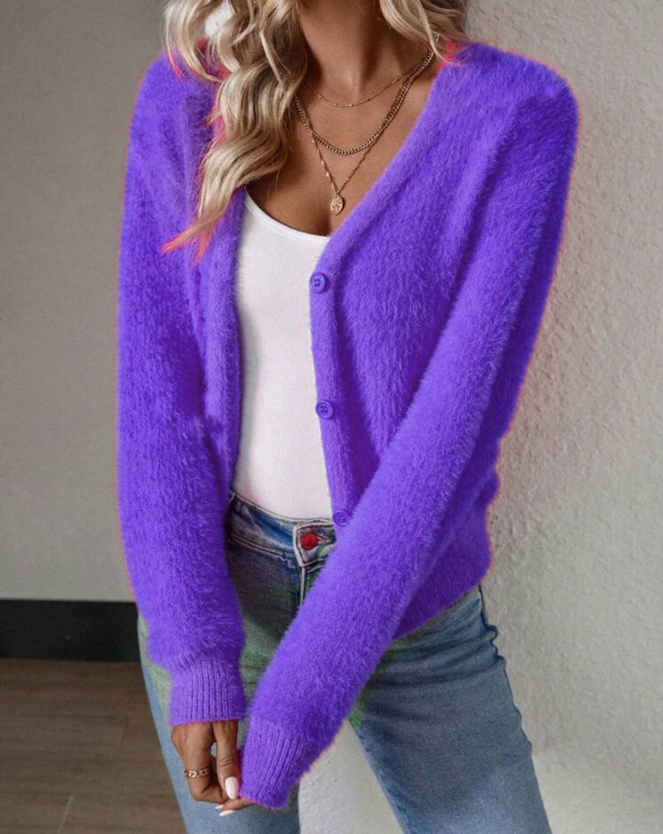 Women's Fluffy Knit Dress Cardigan in Lilac