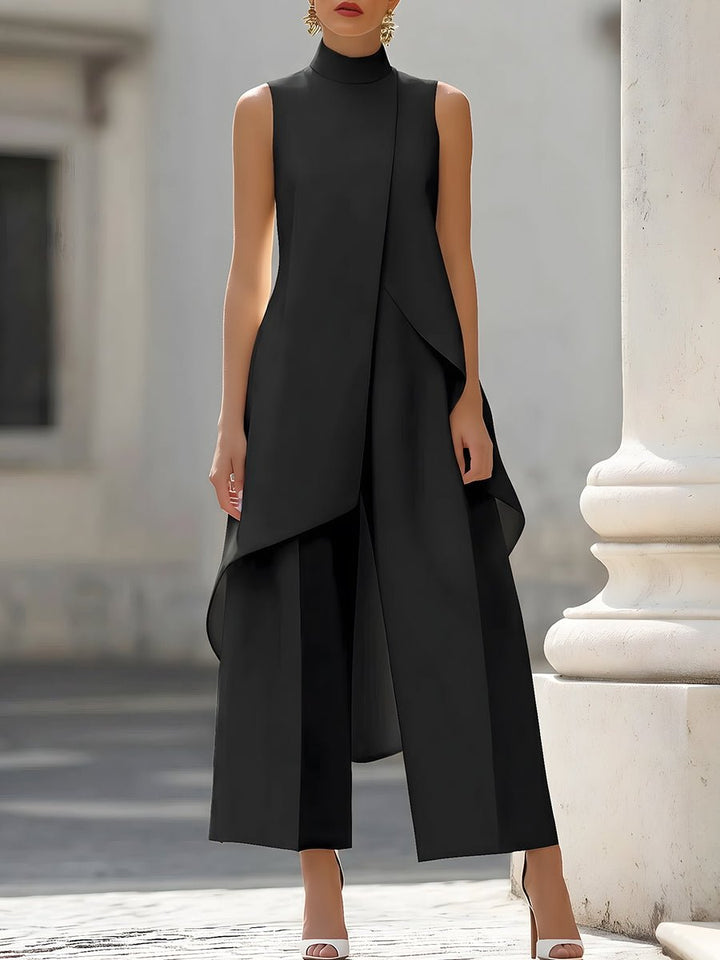Women's Formal Tailored Wide-Leg Trouser Set in Black