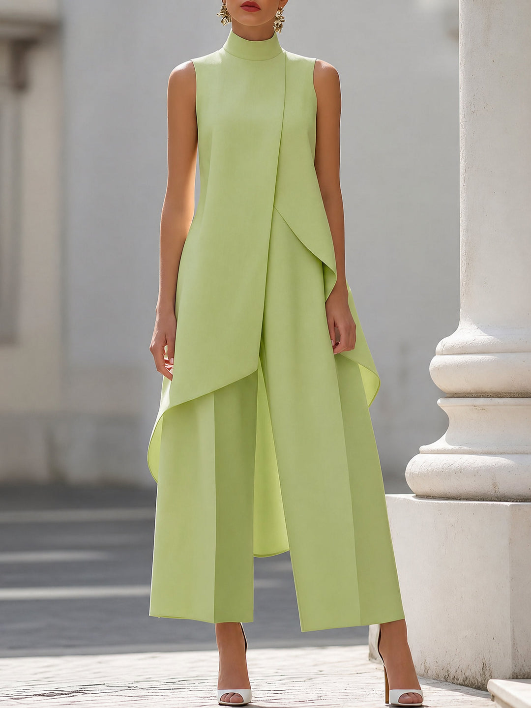 Women's Formal Tailored Wide-Leg Trouser Set in Daiquiri Green