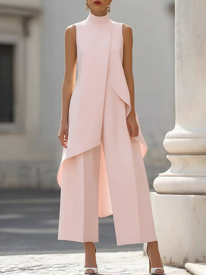 Women's Formal Tailored Wide-Leg Trouser Set in Pink