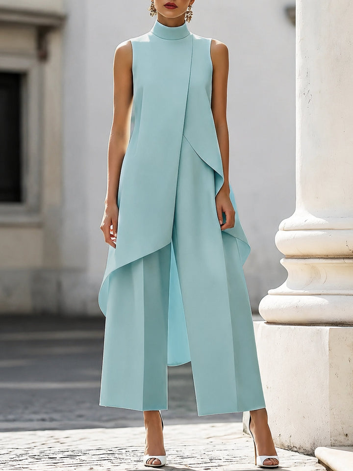 Women's Formal Tailored Wide-Leg Trouser Set in Sky Blue