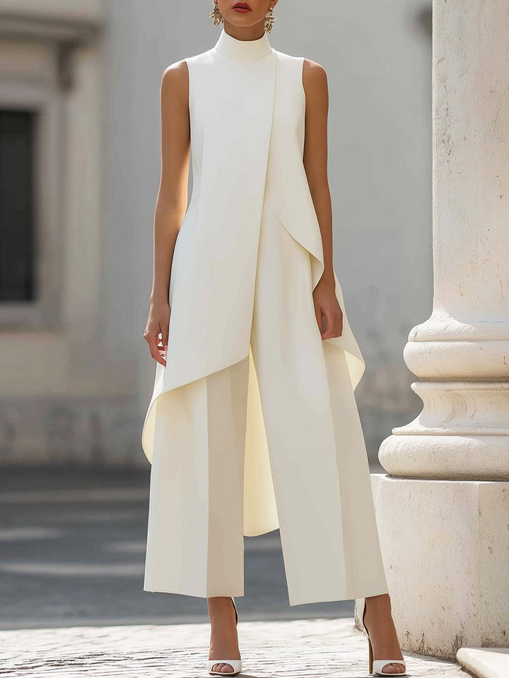 Women's Formal Tailored Wide-Leg Trouser Set in White