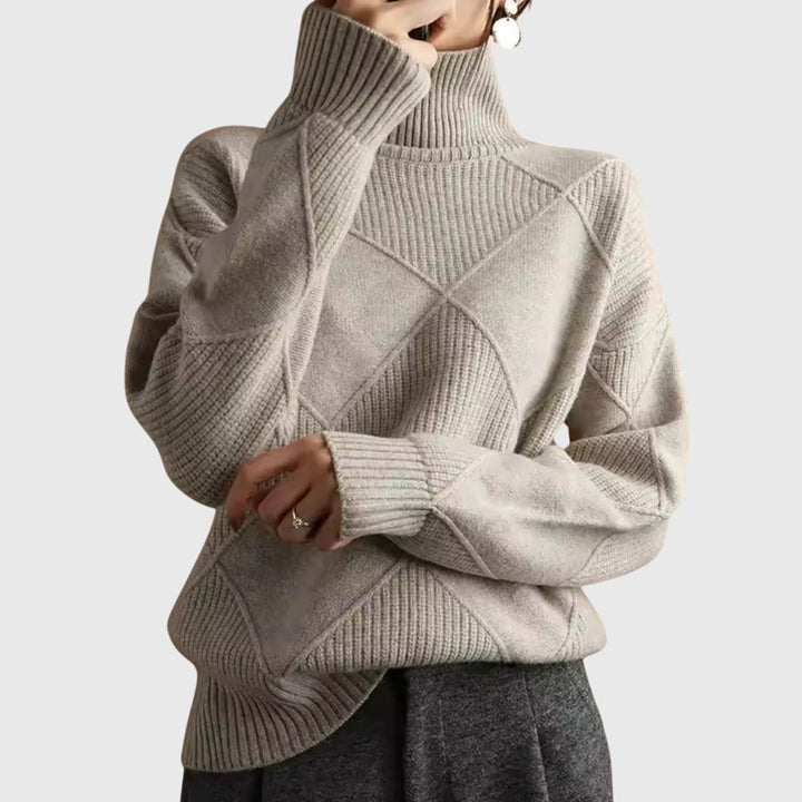 Women's Geometric Knit Pullover in Khaki
