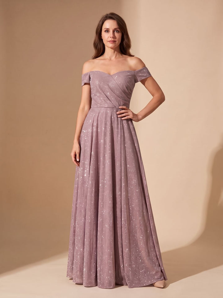Women's Glitter A-Line Fall Wedding Guest Dress in Light Pink