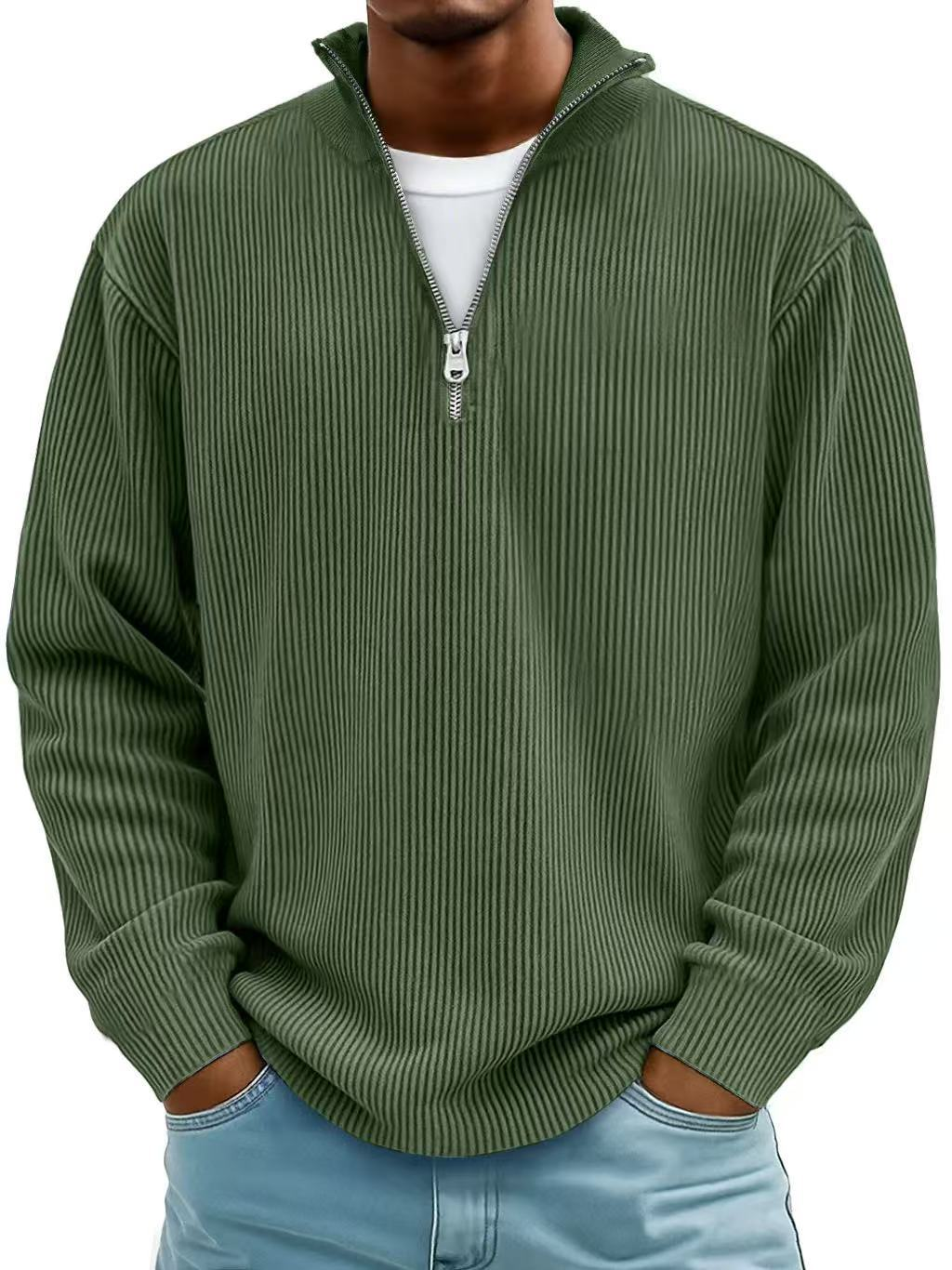 Women's Half-Zip Knit Sweater for Fall in Armeegrün