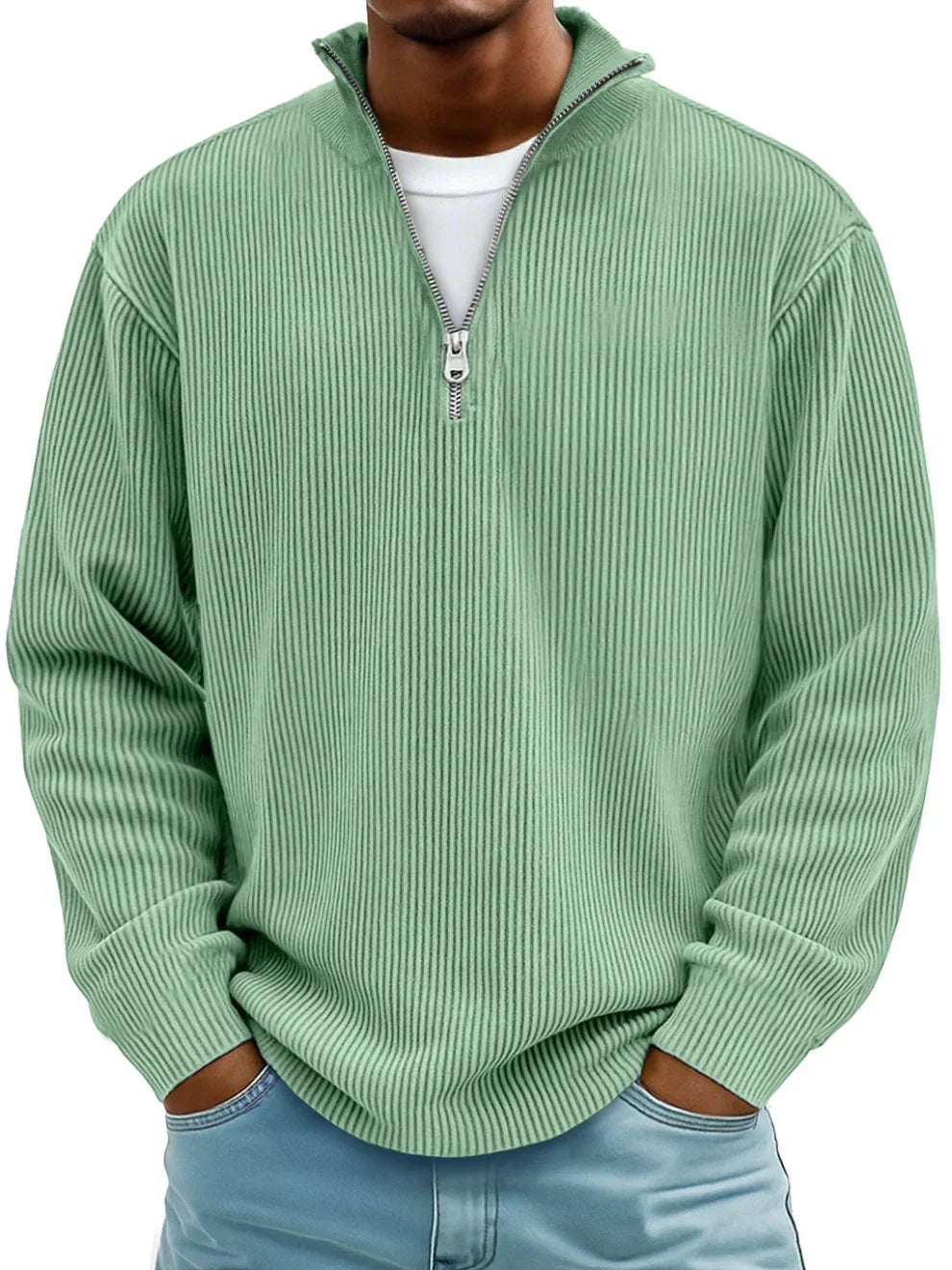 Women's Half-Zip Knit Sweater for Fall in Green