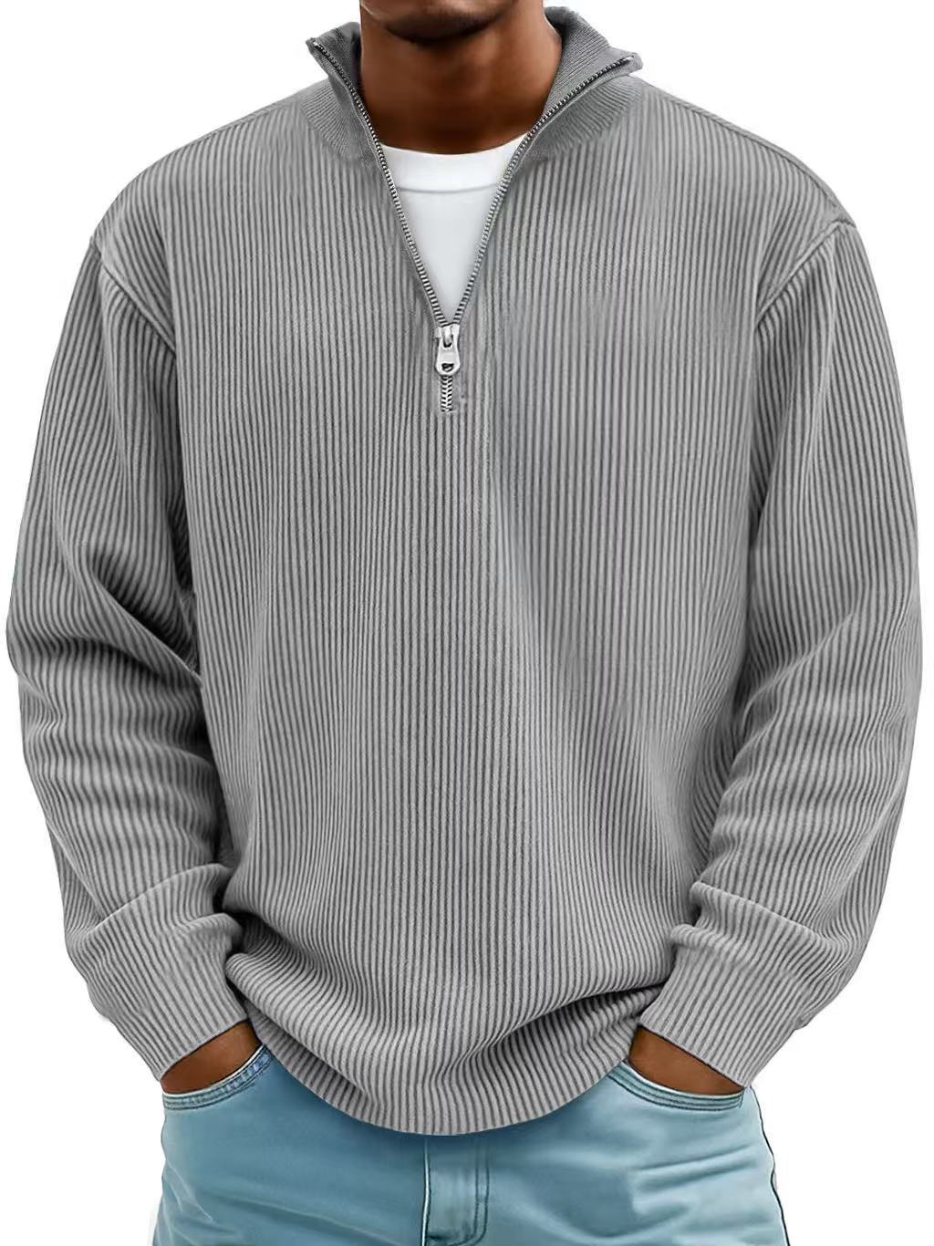 Women's Half-Zip Knit Sweater for Fall in Grey