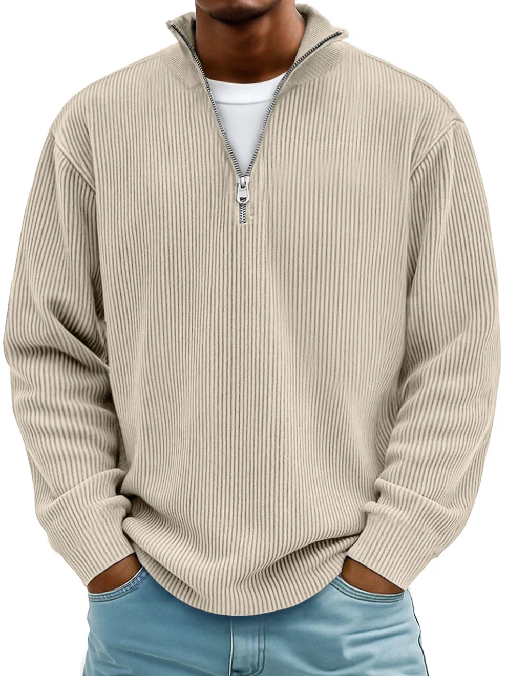 Women's Half-Zip Knit Sweater for Fall in Khaki
