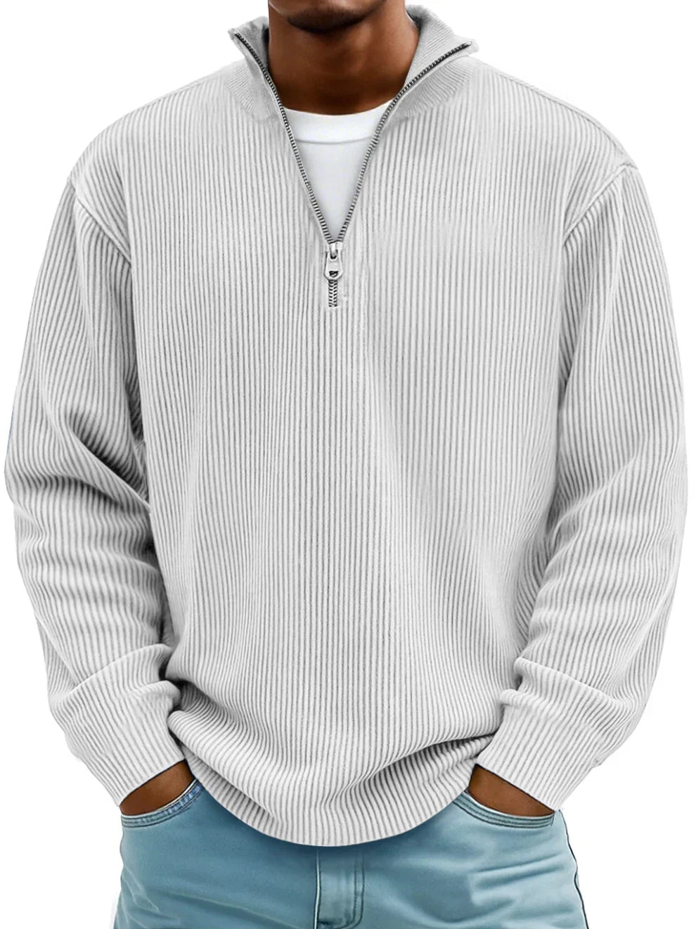 Women's Half-Zip Knit Sweater for Fall in White