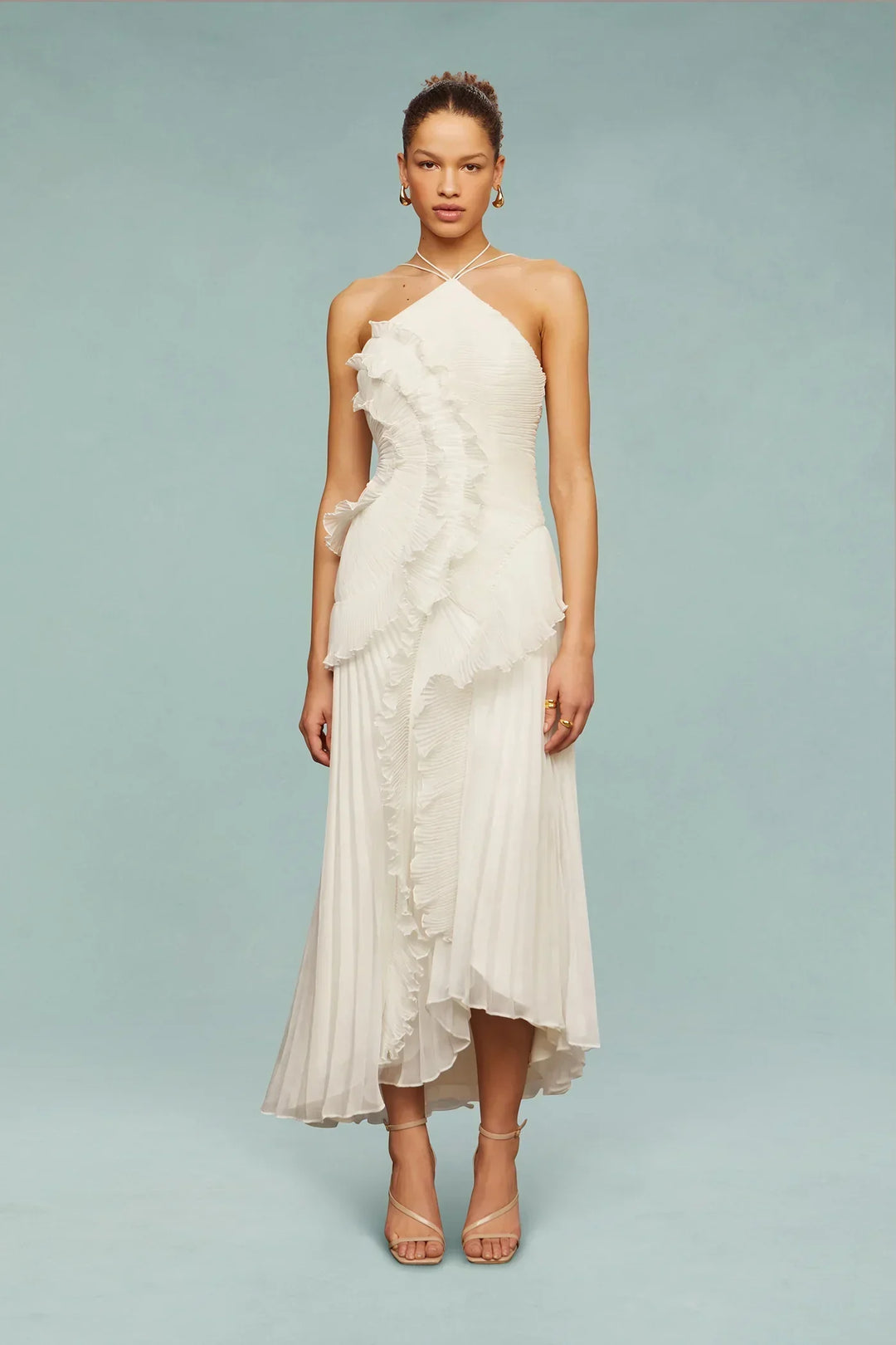 Women's Halterneck Maxi Fall Wedding Guest Dress in White