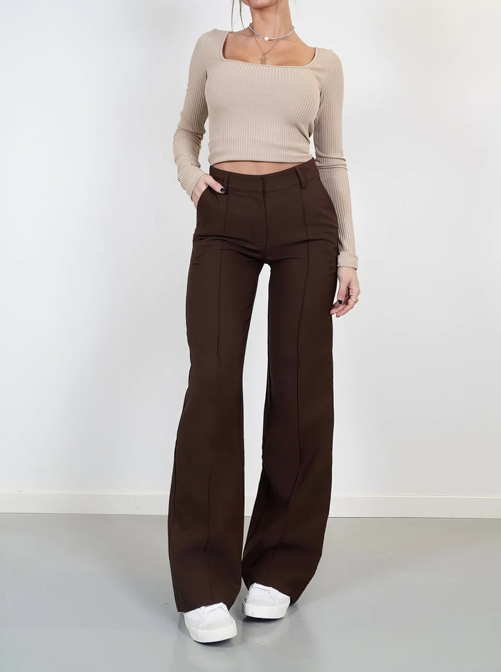 Women's High-Waist Pants with Flattering Fit in Brown 1