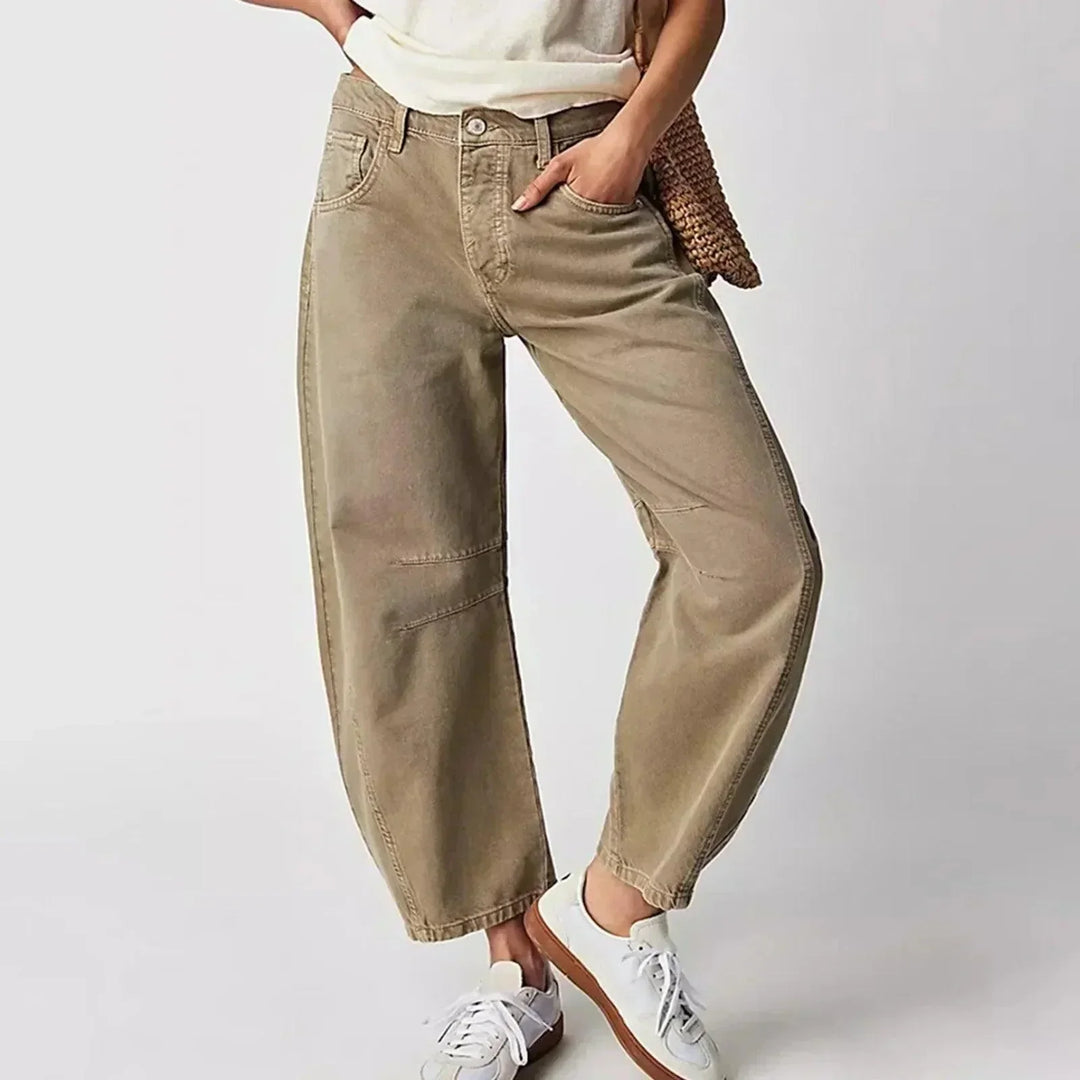 Women's High-Waist Wide Leg Denim Pants in Beige