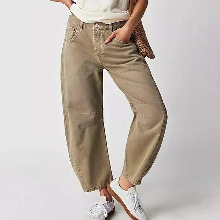 Women's High-Waist Wide Leg Denim Pants in Beige