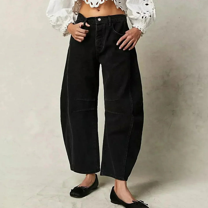 Women's High-Waist Wide Leg Denim Pants in Black