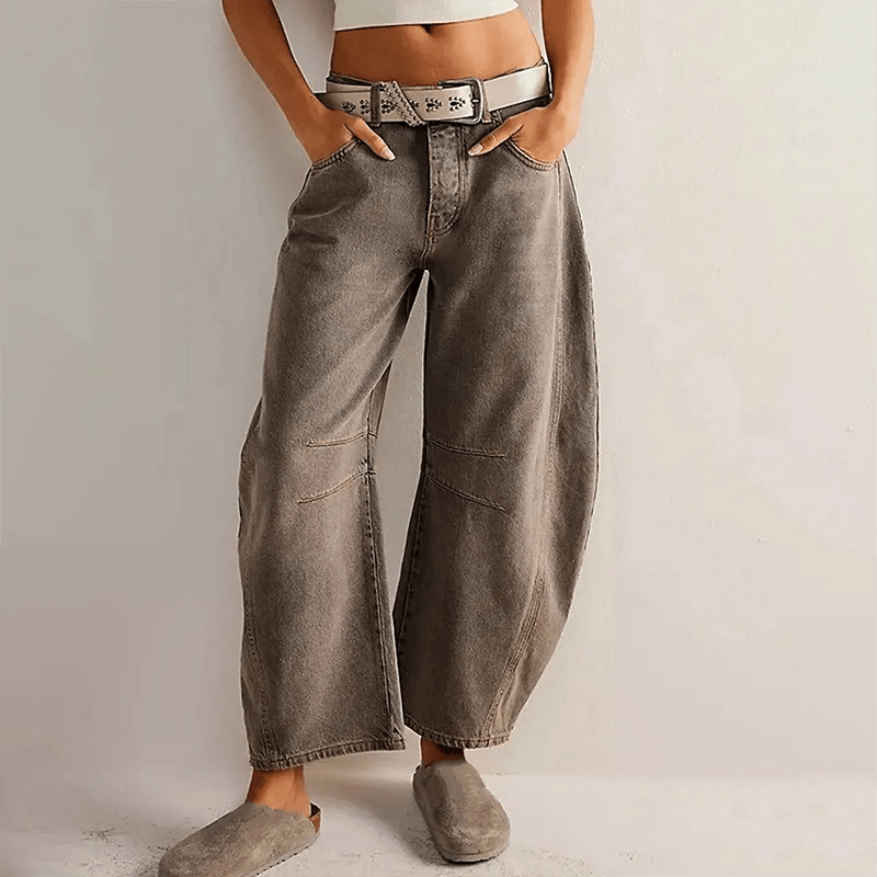 Women's High-Waist Wide Leg Denim Pants in Grey