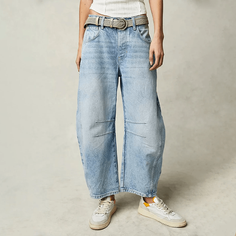 Women's High-Waist Wide Leg Denim Pants in Light Blue