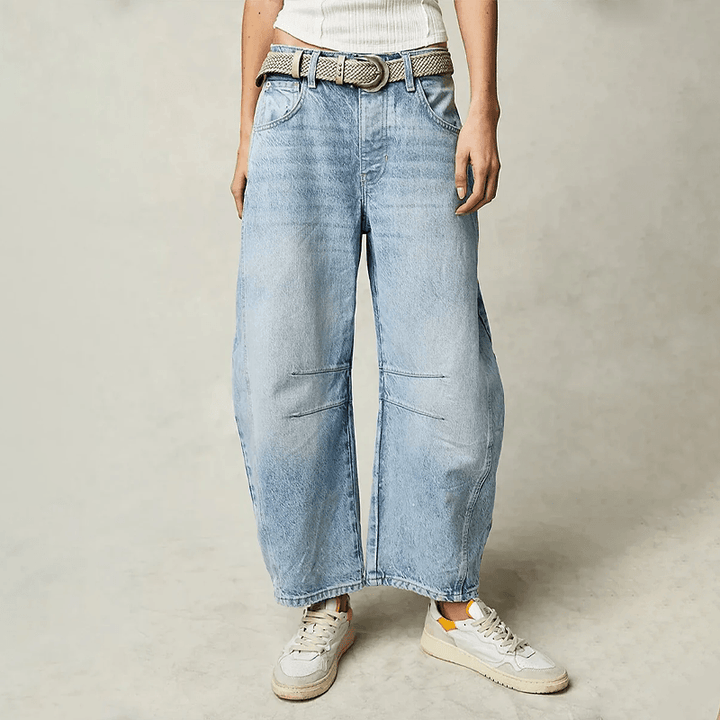 Women's High-Waist Wide Leg Denim Pants in Light Blue