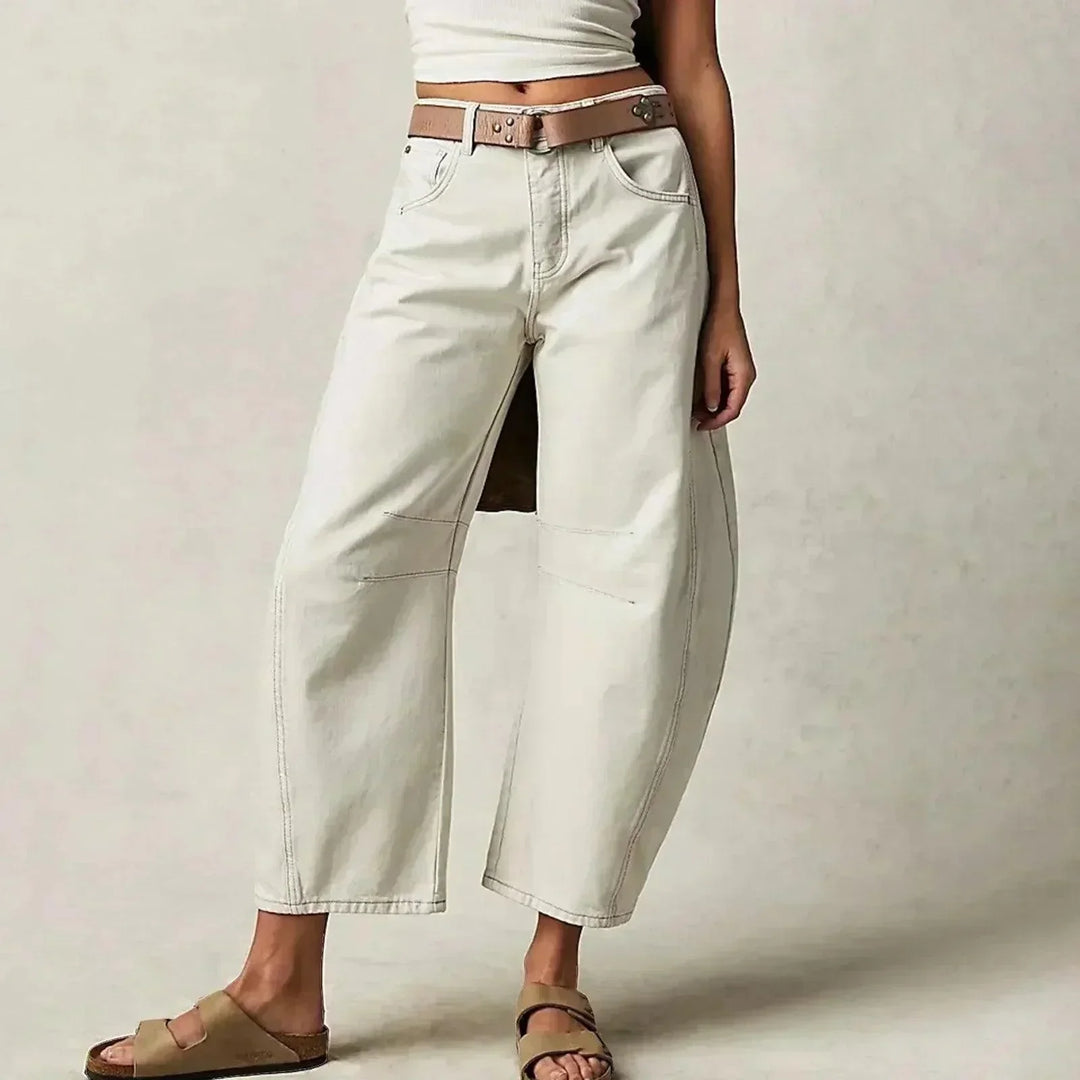 Women's High-Waist Wide Leg Denim Pants in White