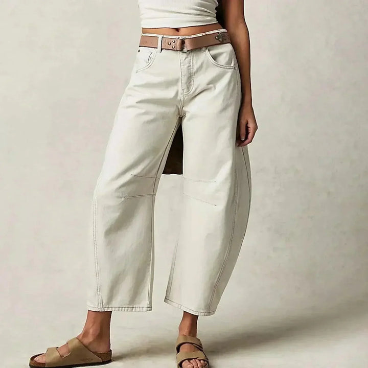 Women's High-Waist Wide Leg Denim Pants in White