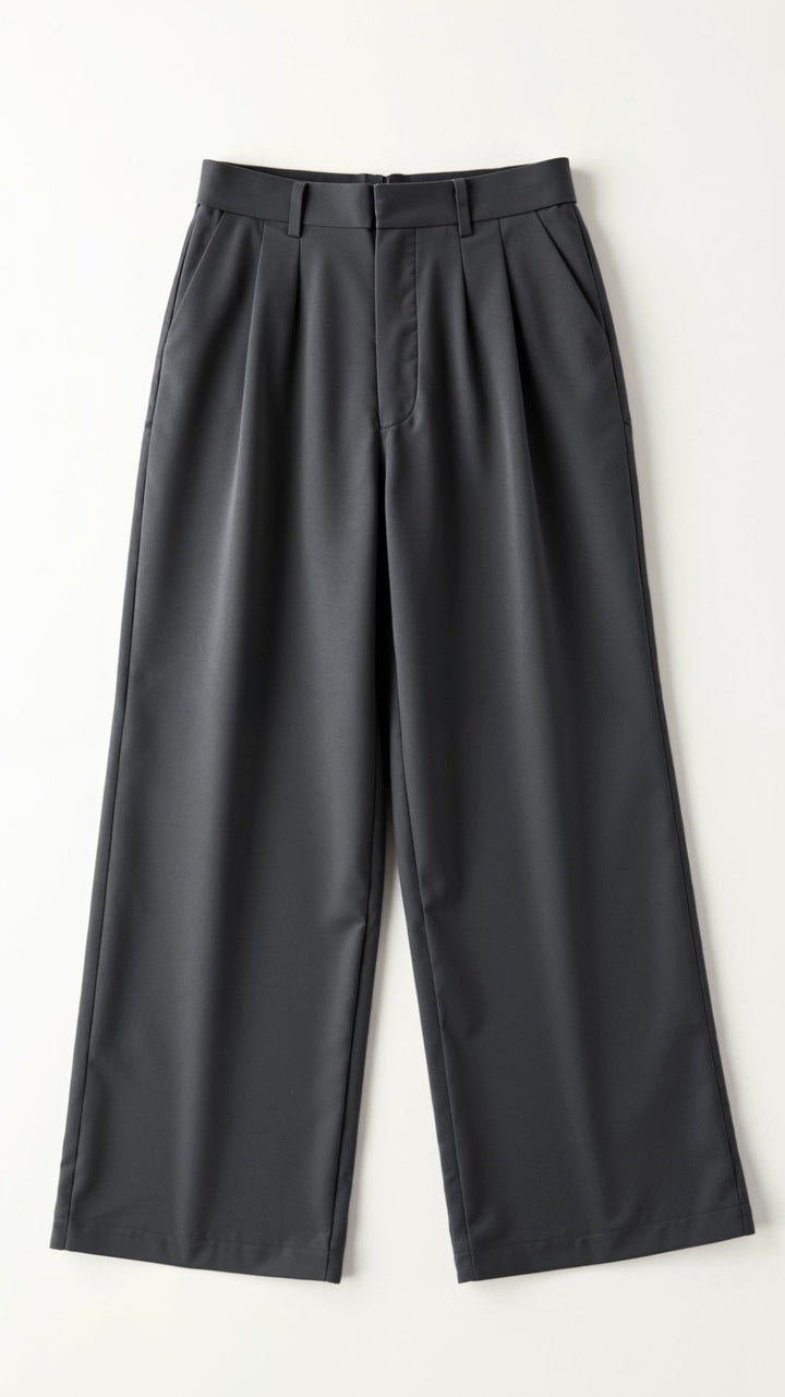 Women's High-Waist Wide-Leg Pants for Fall in Dark Grey