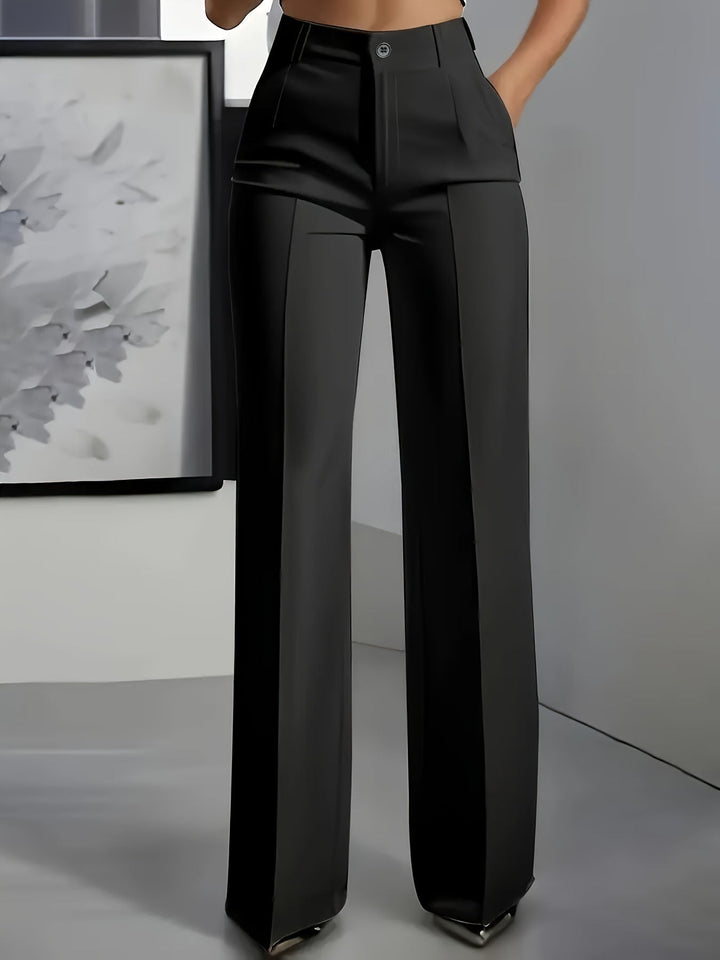 Women's High-Waisted Pants with Elastic Waistband in Black