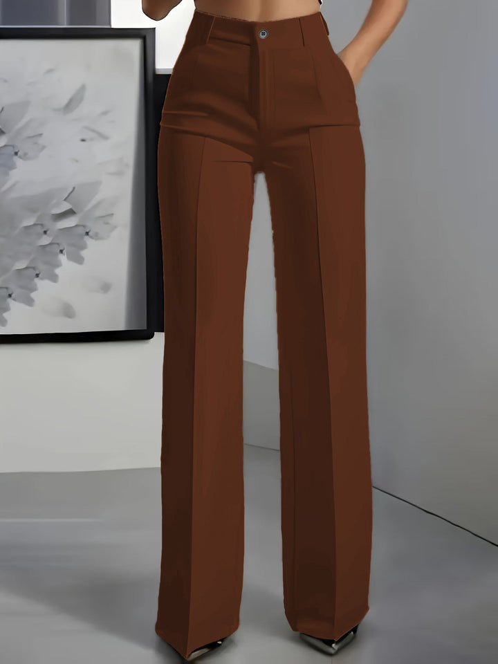 Women's High-Waisted Pants with Elastic Waistband in Brown