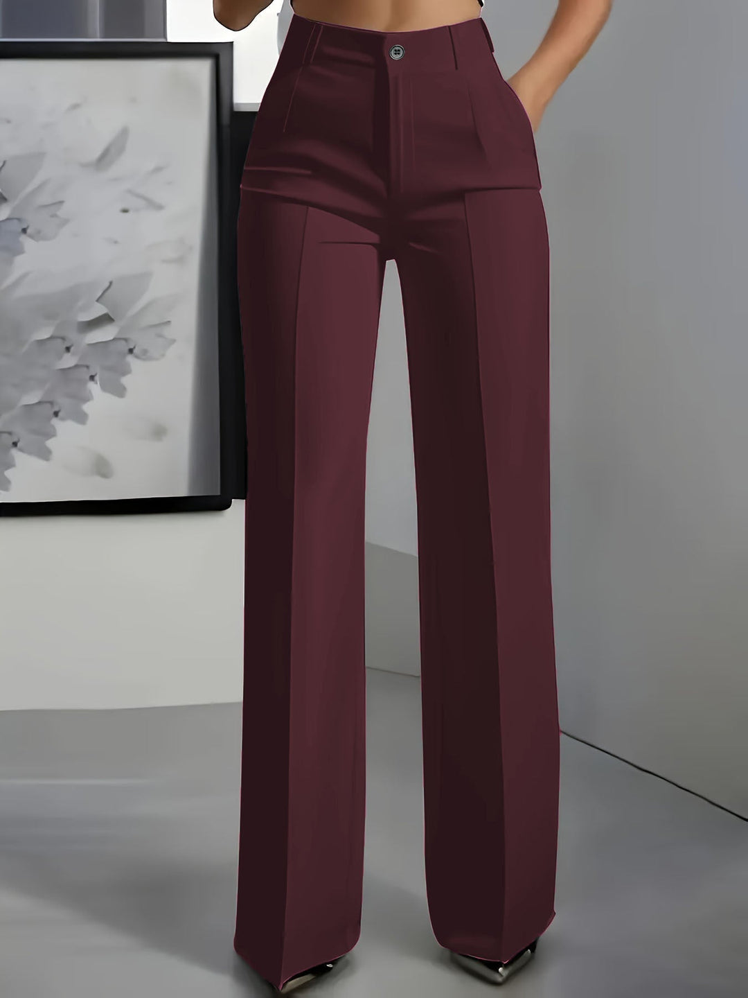 Women's High-Waisted Pants with Elastic Waistband in Red