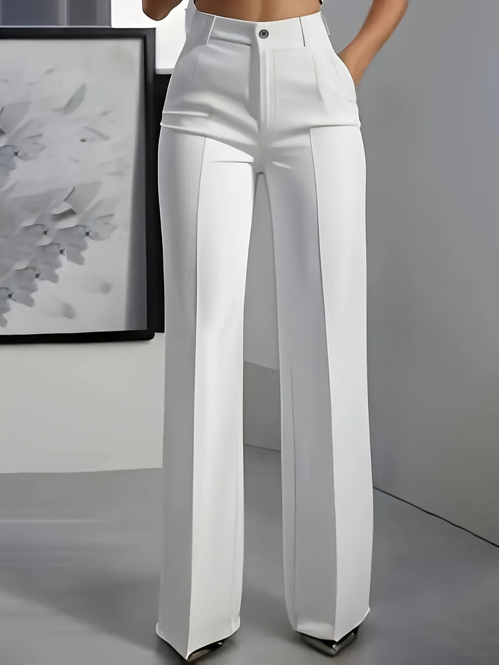 Women's High-Waisted Pants with Elastic Waistband in White