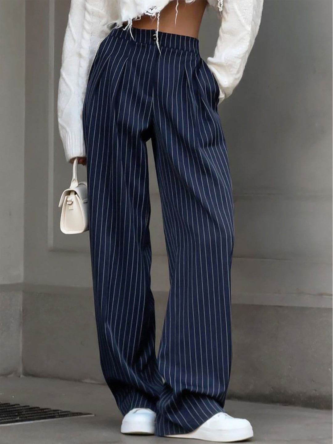 Women's High-Waisted Wide Leg Pants for Office in Navy