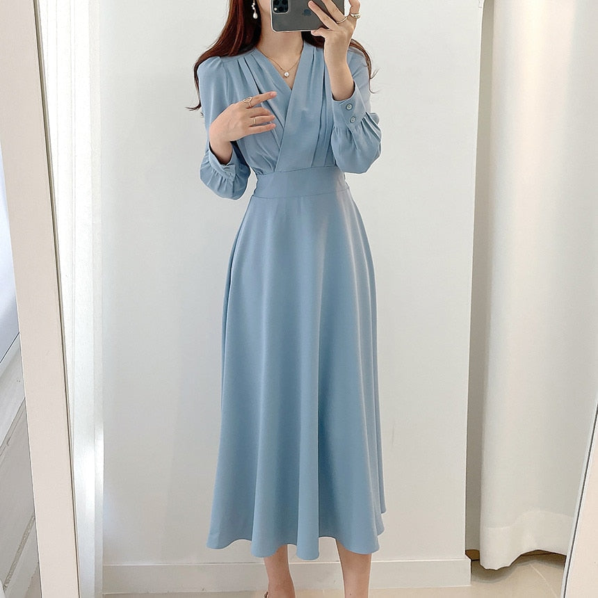 Women's Holiday Dress A-Line for Fall in Blue