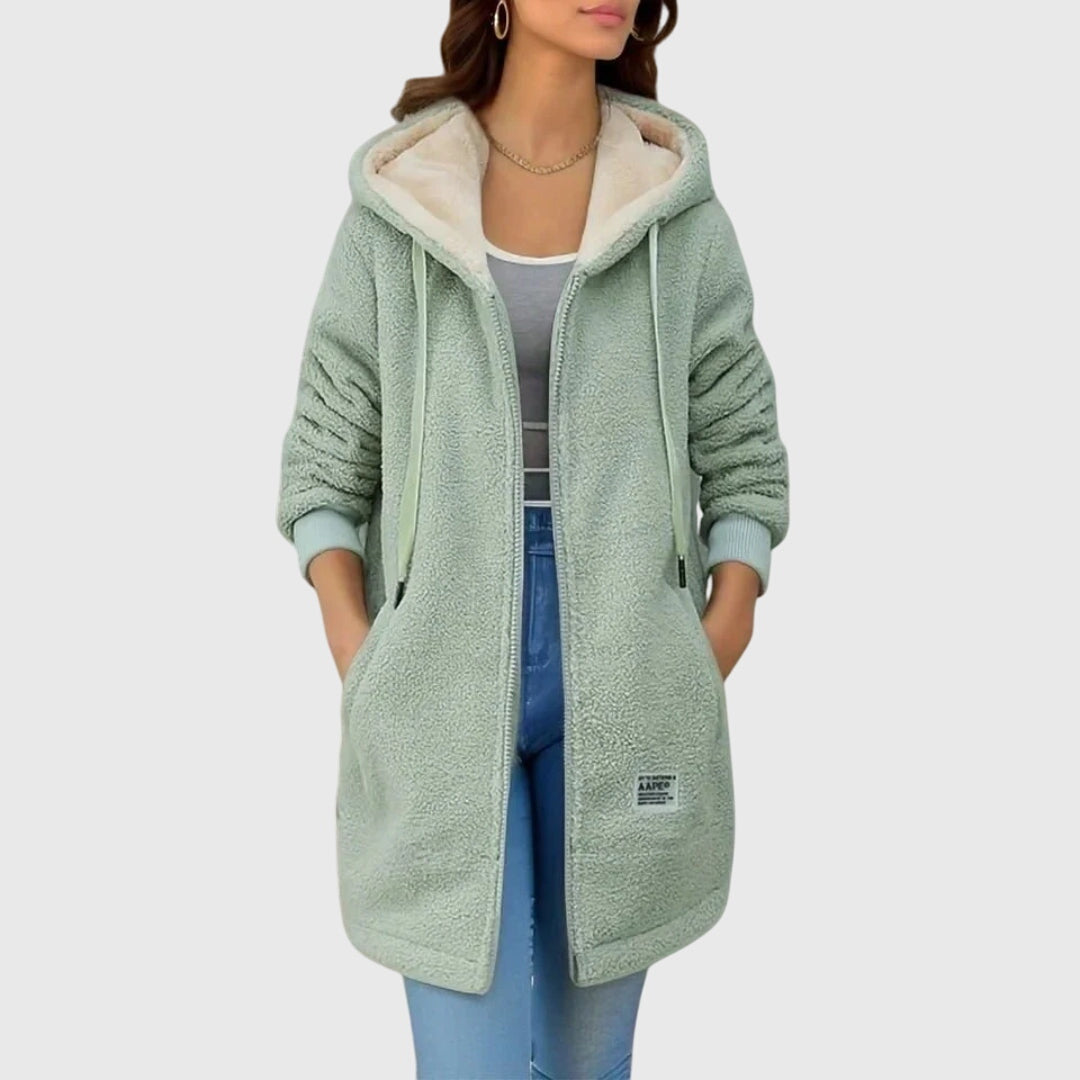 Women's Hooded Fleece Jacket for Fall in Green