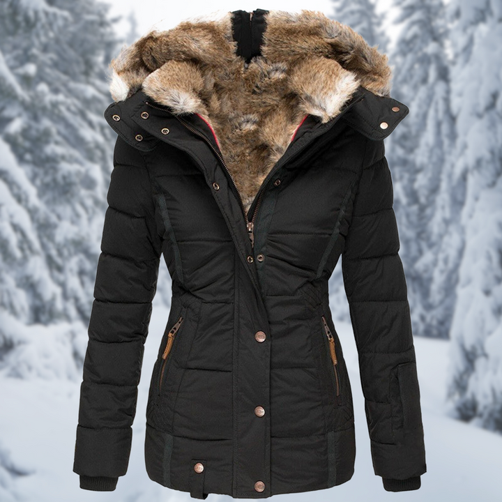 Women's Hooded Fur-Lined Fall Coat in Black 1
