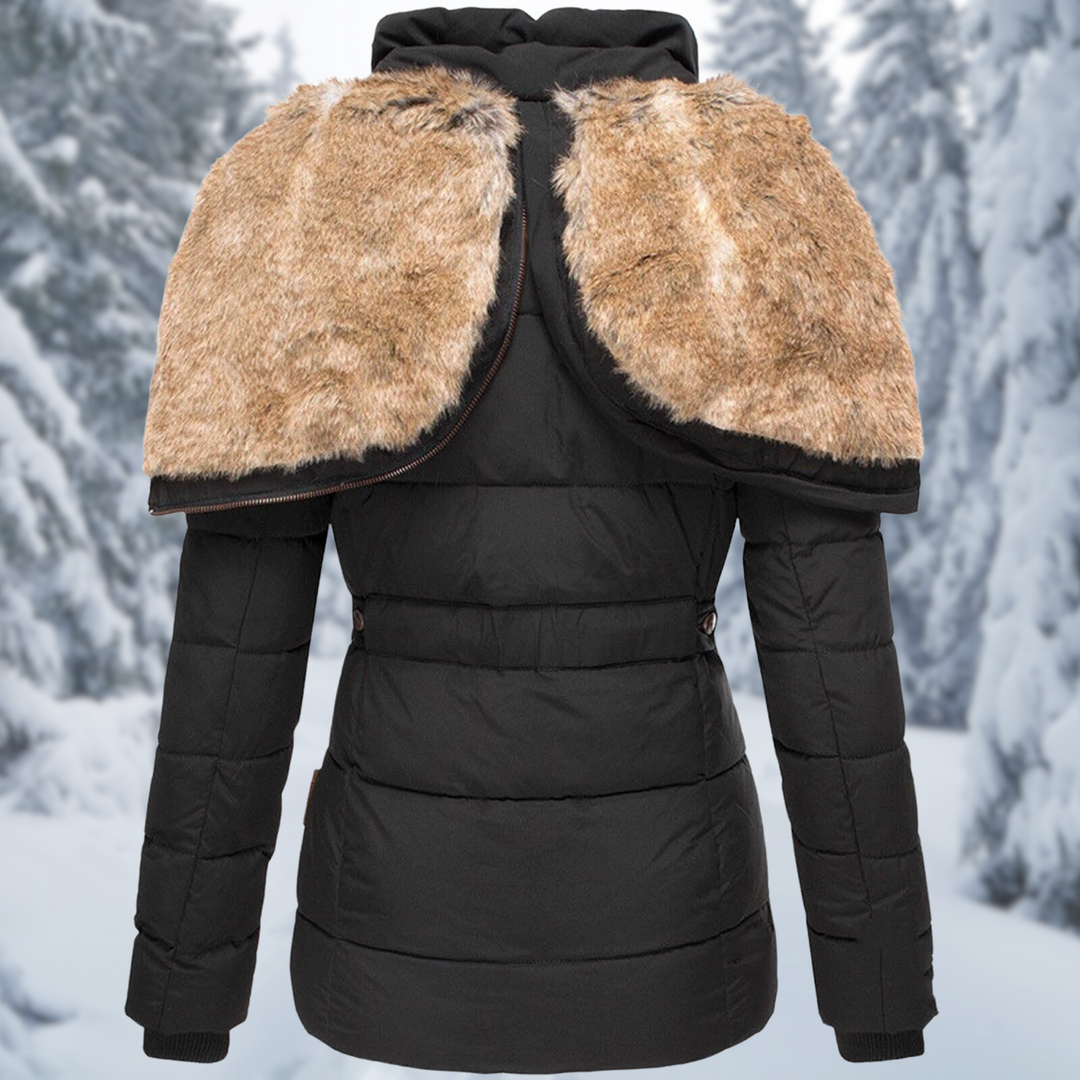 Women's Hooded Fur-Lined Fall Coat in Black 2