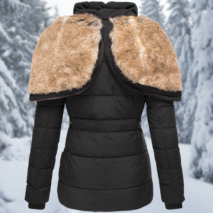 Women's Hooded Fur-Lined Fall Coat in Black 2