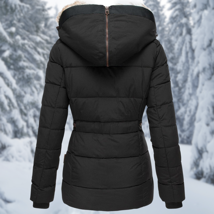 Women's Hooded Fur-Lined Fall Coat in Black 3