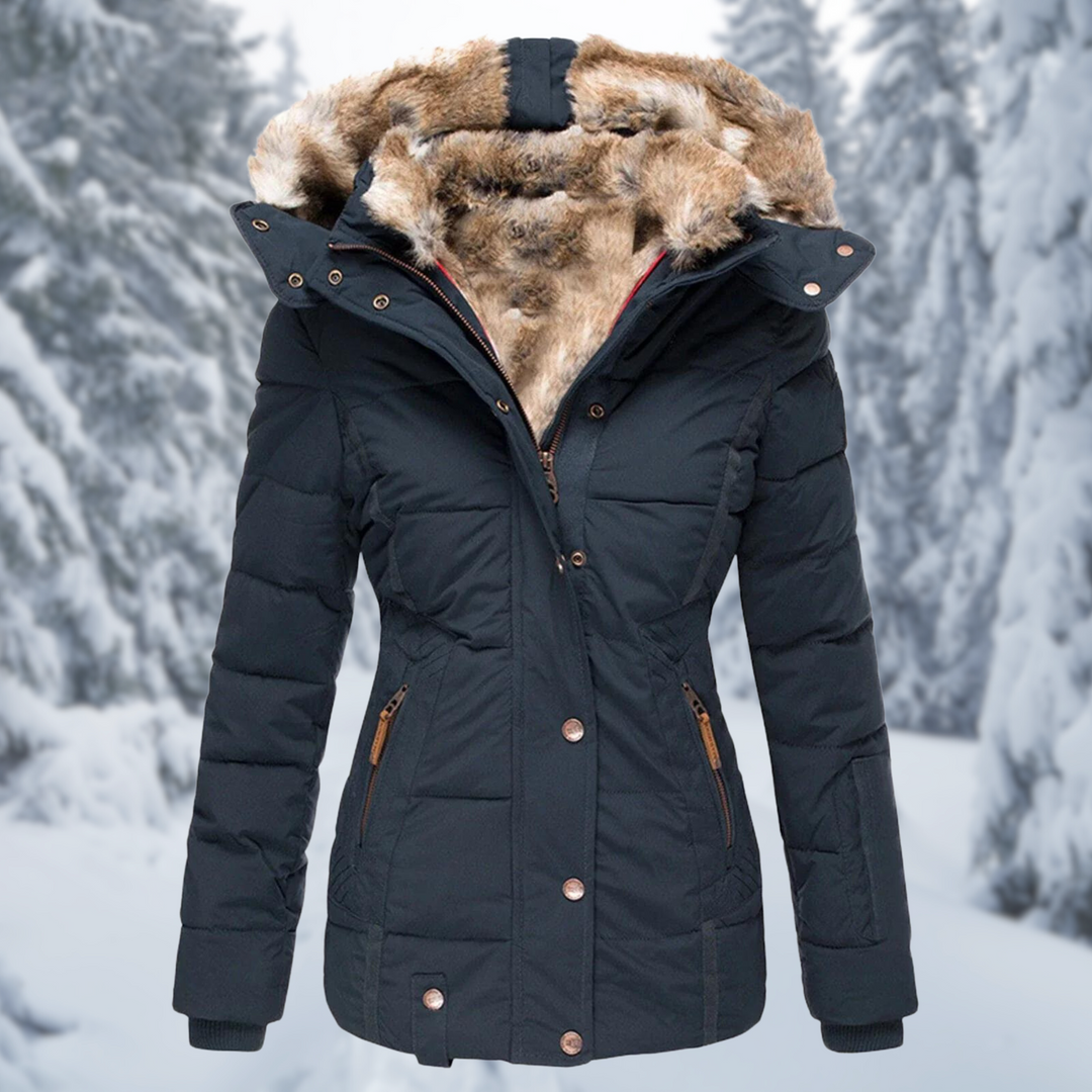 Women's Hooded Fur-Lined Fall Coat in Blue