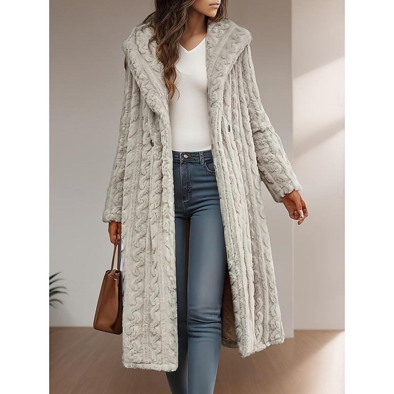 Women's Hooded Longline Coats for Fall in Apricot