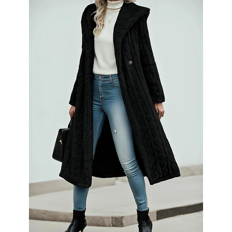 Women's Hooded Longline Coats for Fall in Black