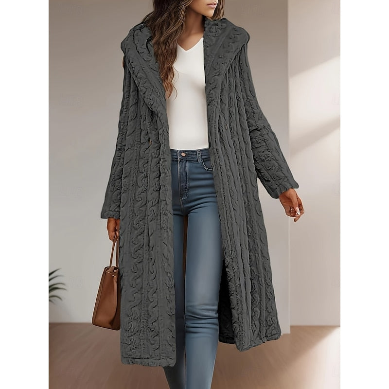 Women's Hooded Longline Coats for Fall in Grey