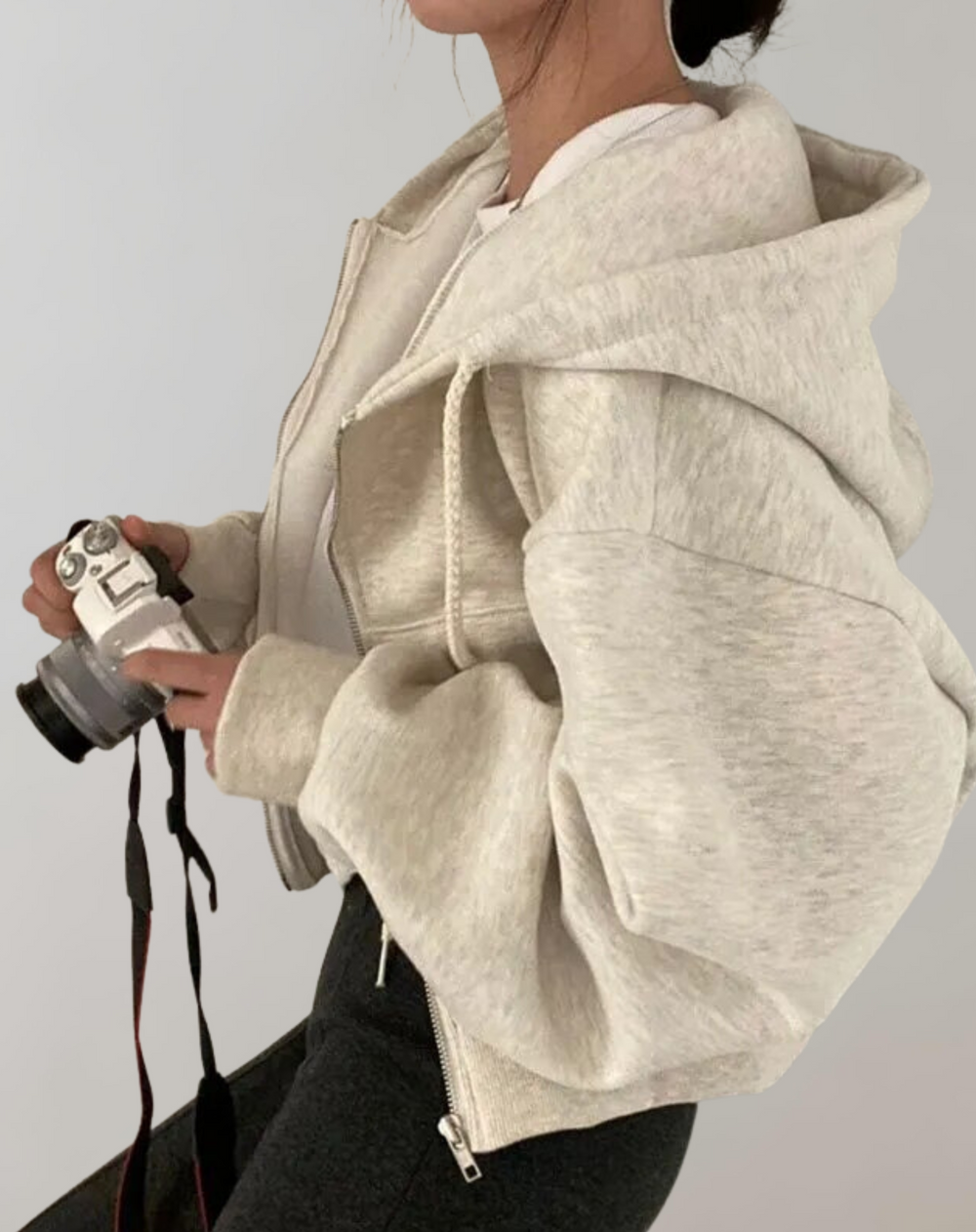 Women's Hoodie Long Sleeve Top for Fall in Beige