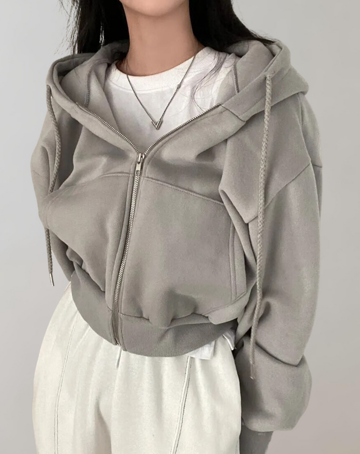 Women's Hoodie Long Sleeve Top for Fall in Grey