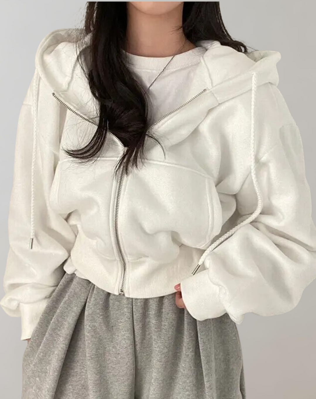 Women's Hoodie Long Sleeve Top for Fall in White
