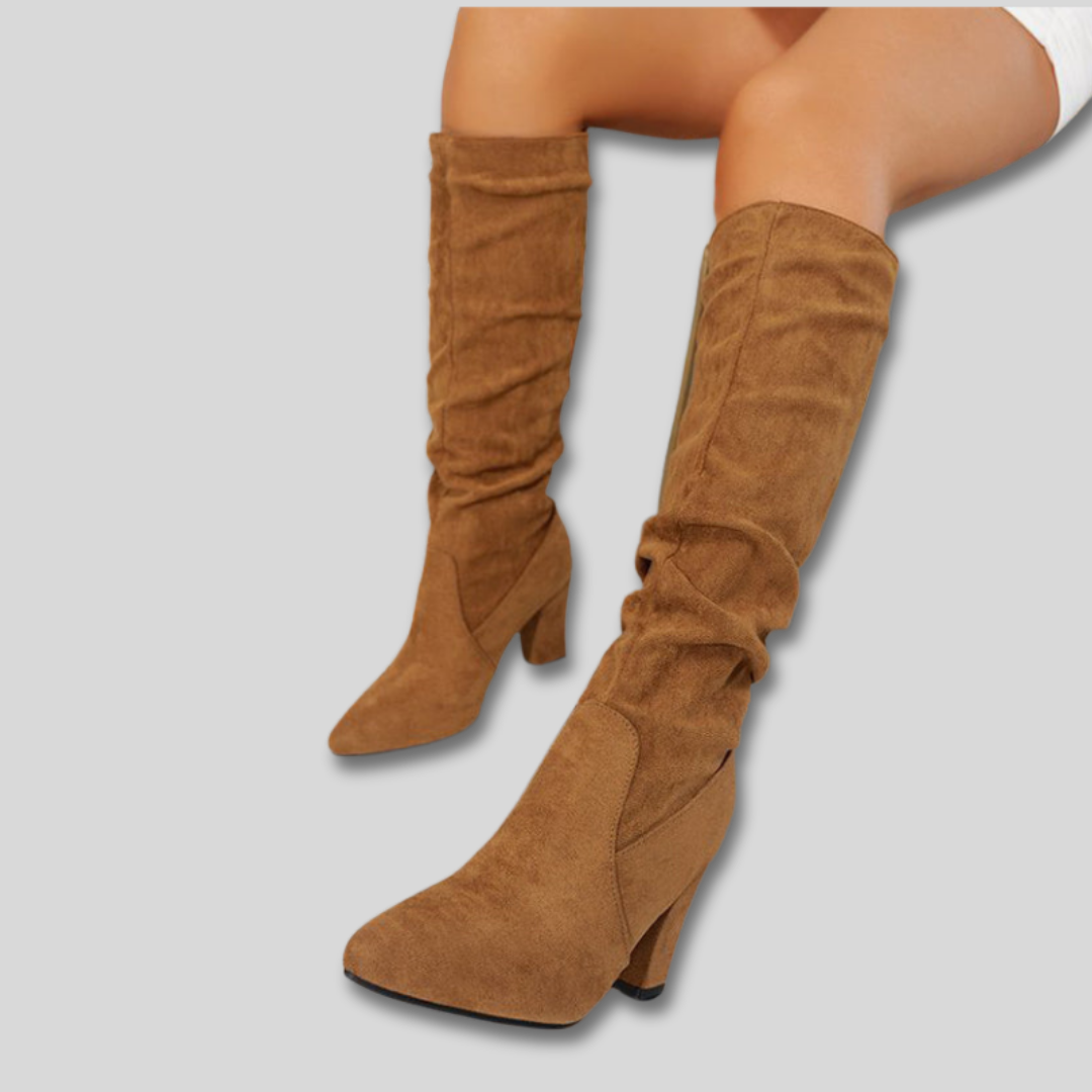 Women's Knee High Block Heel Suede Boots (3)